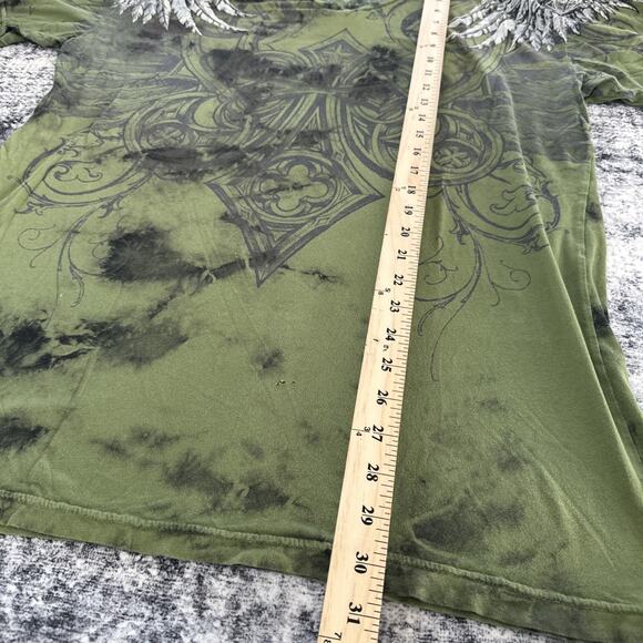 Size XL Affliction Live Fast Men's Shirt Aztec Wings Army Green Vneck Tee - Picture 8 of 12